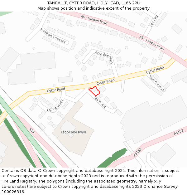 TANRALLT, CYTTIR ROAD, HOLYHEAD, LL65 2PU: Location map and indicative extent of plot