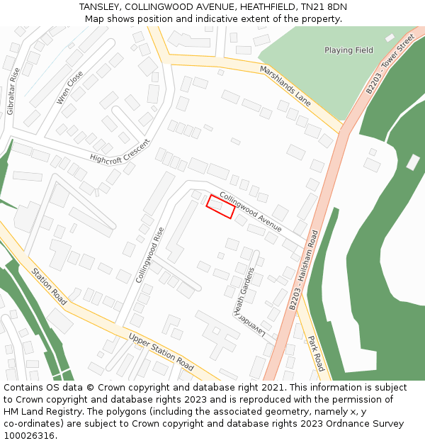 TANSLEY, COLLINGWOOD AVENUE, HEATHFIELD, TN21 8DN: Location map and indicative extent of plot