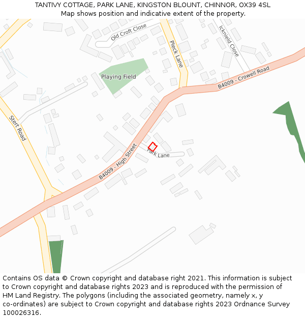 TANTIVY COTTAGE, PARK LANE, KINGSTON BLOUNT, CHINNOR, OX39 4SL: Location map and indicative extent of plot