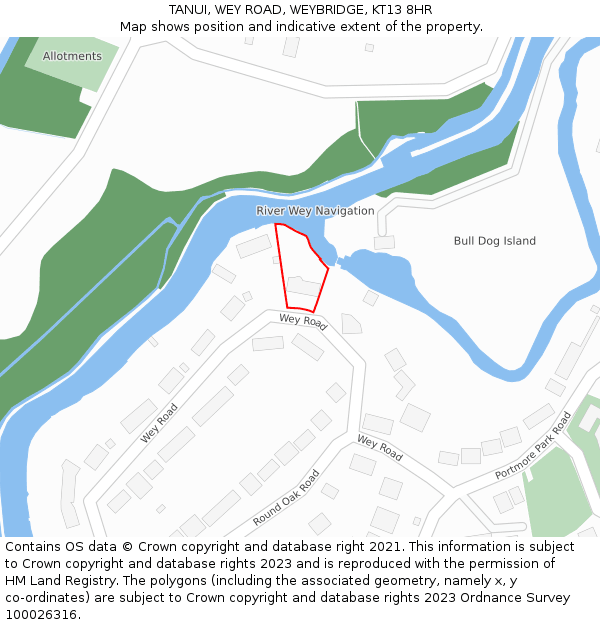 TANUI, WEY ROAD, WEYBRIDGE, KT13 8HR: Location map and indicative extent of plot