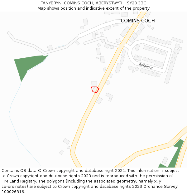 TANYBRYN, COMINS COCH, ABERYSTWYTH, SY23 3BG: Location map and indicative extent of plot