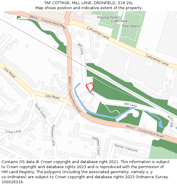 TAP COTTAGE, MILL LANE, DRONFIELD, S18 2XL: Location map and indicative extent of plot