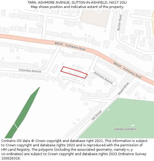 TARA, ASHMORE AVENUE, SUTTON-IN-ASHFIELD, NG17 2GU: Location map and indicative extent of plot