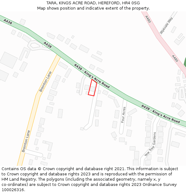 TARA, KINGS ACRE ROAD, HEREFORD, HR4 0SG: Location map and indicative extent of plot