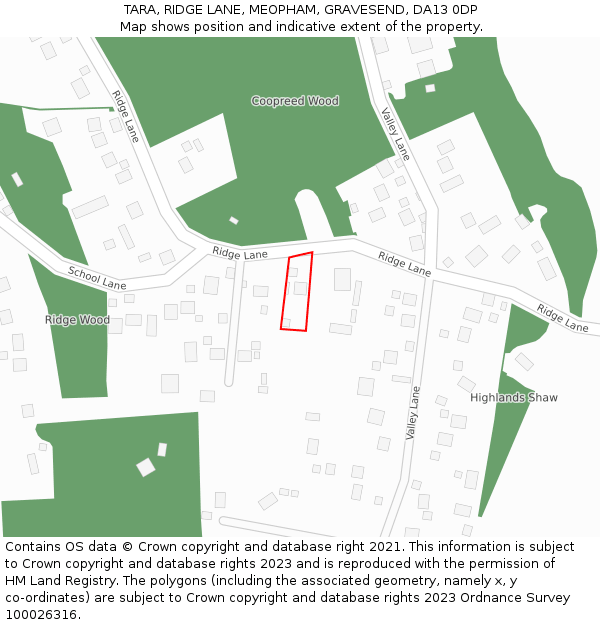 TARA, RIDGE LANE, MEOPHAM, GRAVESEND, DA13 0DP: Location map and indicative extent of plot