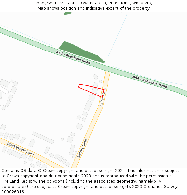 TARA, SALTERS LANE, LOWER MOOR, PERSHORE, WR10 2PQ: Location map and indicative extent of plot