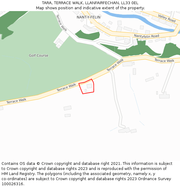 TARA, TERRACE WALK, LLANFAIRFECHAN, LL33 0EL: Location map and indicative extent of plot