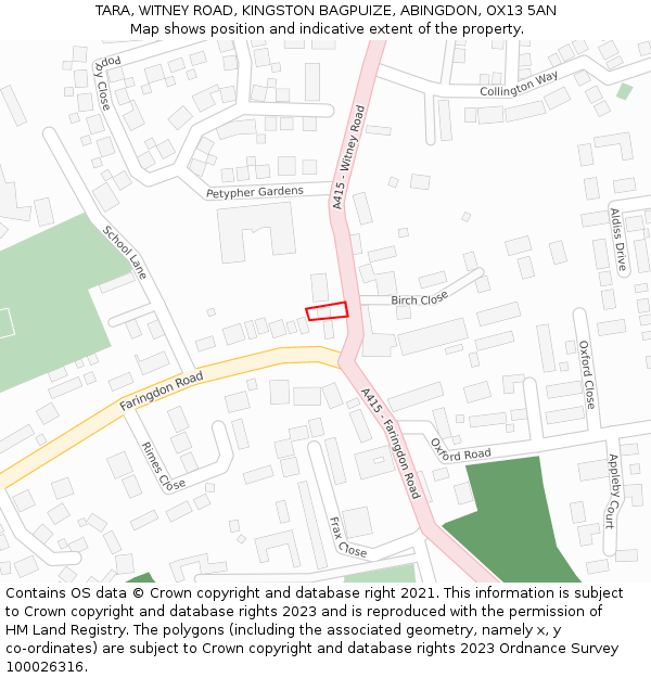 TARA, WITNEY ROAD, KINGSTON BAGPUIZE, ABINGDON, OX13 5AN: Location map and indicative extent of plot