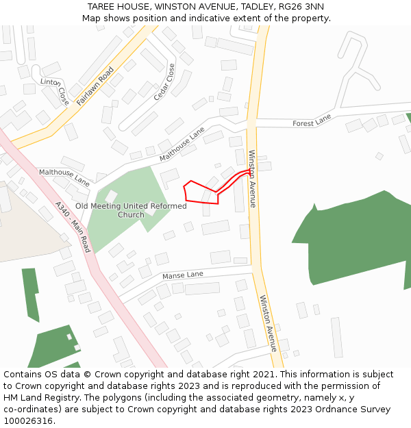 TAREE HOUSE, WINSTON AVENUE, TADLEY, RG26 3NN: Location map and indicative extent of plot