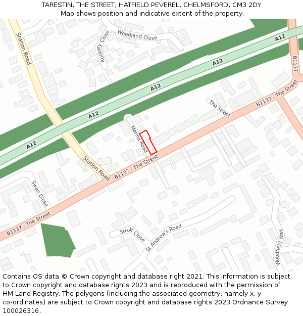 TARESTIN, THE STREET, HATFIELD PEVEREL, CHELMSFORD, CM3 2DY: Location map and indicative extent of plot