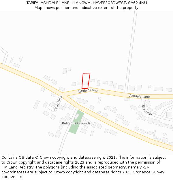 TARIFA, ASHDALE LANE, LLANGWM, HAVERFORDWEST, SA62 4NU: Location map and indicative extent of plot