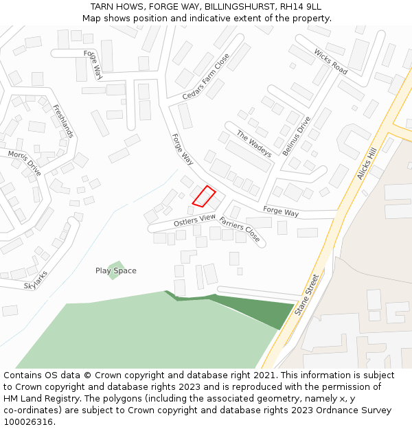 TARN HOWS, FORGE WAY, BILLINGSHURST, RH14 9LL: Location map and indicative extent of plot