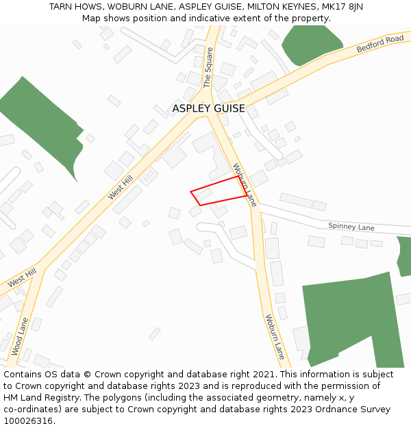 TARN HOWS, WOBURN LANE, ASPLEY GUISE, MILTON KEYNES, MK17 8JN: Location map and indicative extent of plot