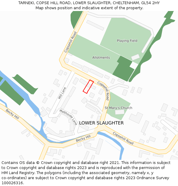 TARNEKI, COPSE HILL ROAD, LOWER SLAUGHTER, CHELTENHAM, GL54 2HY: Location map and indicative extent of plot