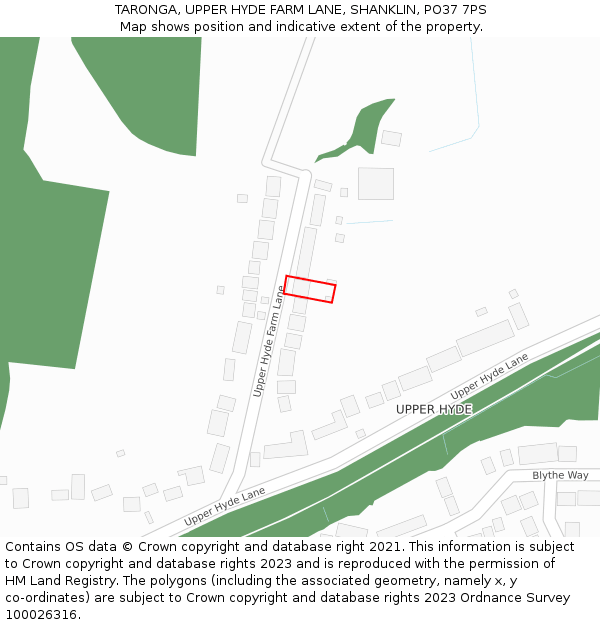 TARONGA, UPPER HYDE FARM LANE, SHANKLIN, PO37 7PS: Location map and indicative extent of plot