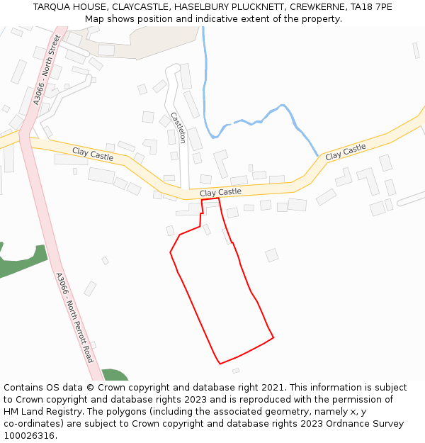 TARQUA HOUSE, CLAYCASTLE, HASELBURY PLUCKNETT, CREWKERNE, TA18 7PE: Location map and indicative extent of plot