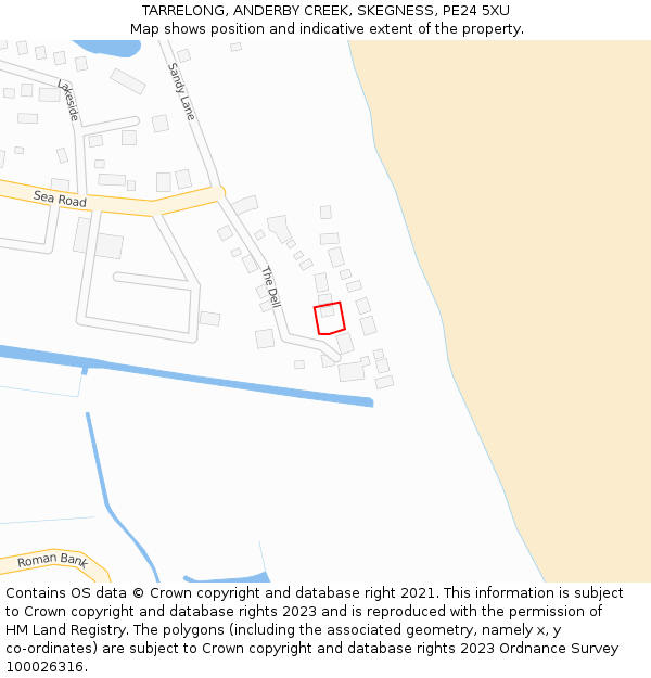 TARRELONG, ANDERBY CREEK, SKEGNESS, PE24 5XU: Location map and indicative extent of plot