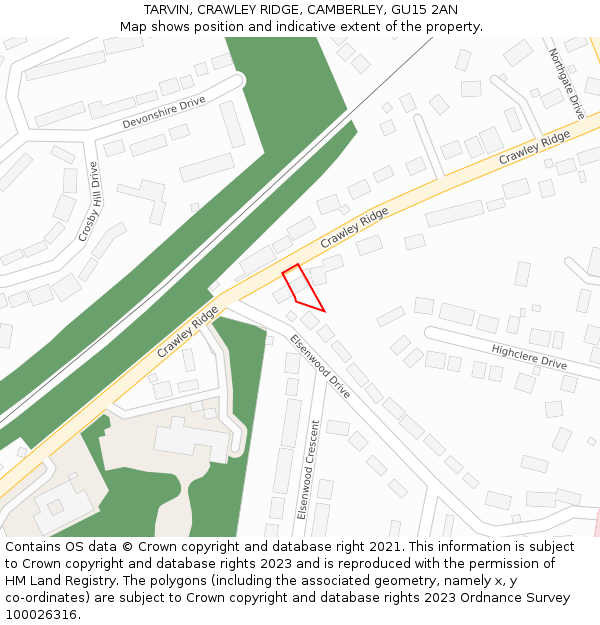 TARVIN, CRAWLEY RIDGE, CAMBERLEY, GU15 2AN: Location map and indicative extent of plot