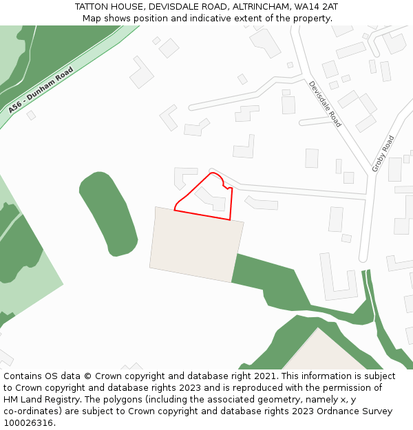 TATTON HOUSE, DEVISDALE ROAD, ALTRINCHAM, WA14 2AT: Location map and indicative extent of plot