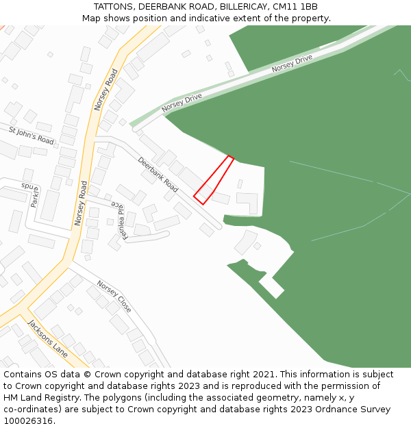 TATTONS, DEERBANK ROAD, BILLERICAY, CM11 1BB: Location map and indicative extent of plot