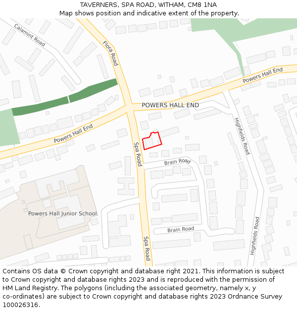 TAVERNERS, SPA ROAD, WITHAM, CM8 1NA: Location map and indicative extent of plot