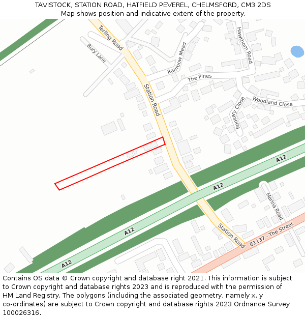 TAVISTOCK, STATION ROAD, HATFIELD PEVEREL, CHELMSFORD, CM3 2DS: Location map and indicative extent of plot