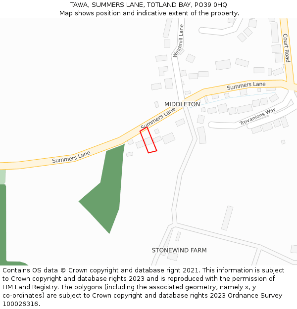 TAWA, SUMMERS LANE, TOTLAND BAY, PO39 0HQ: Location map and indicative extent of plot