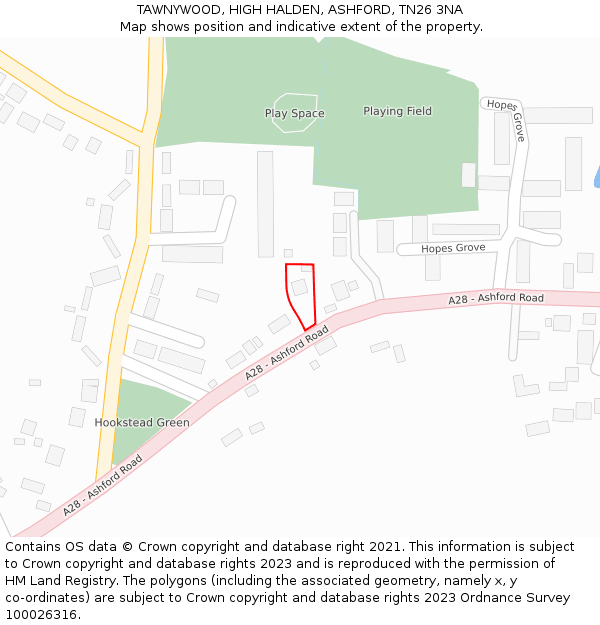 TAWNYWOOD, HIGH HALDEN, ASHFORD, TN26 3NA: Location map and indicative extent of plot