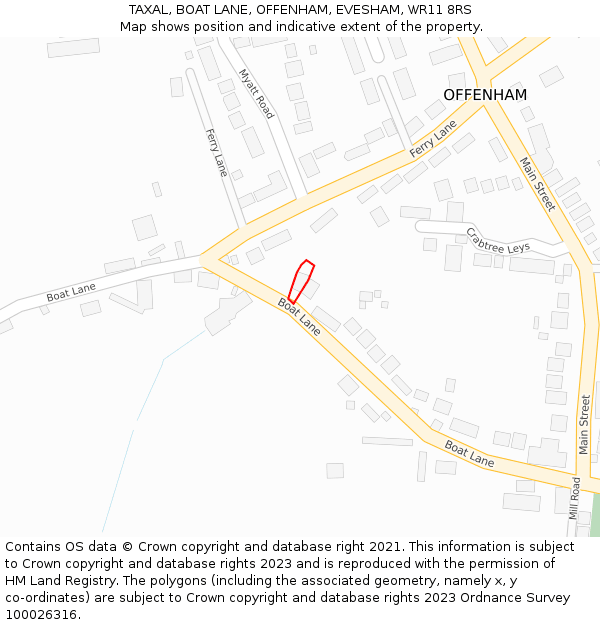 TAXAL, BOAT LANE, OFFENHAM, EVESHAM, WR11 8RS: Location map and indicative extent of plot