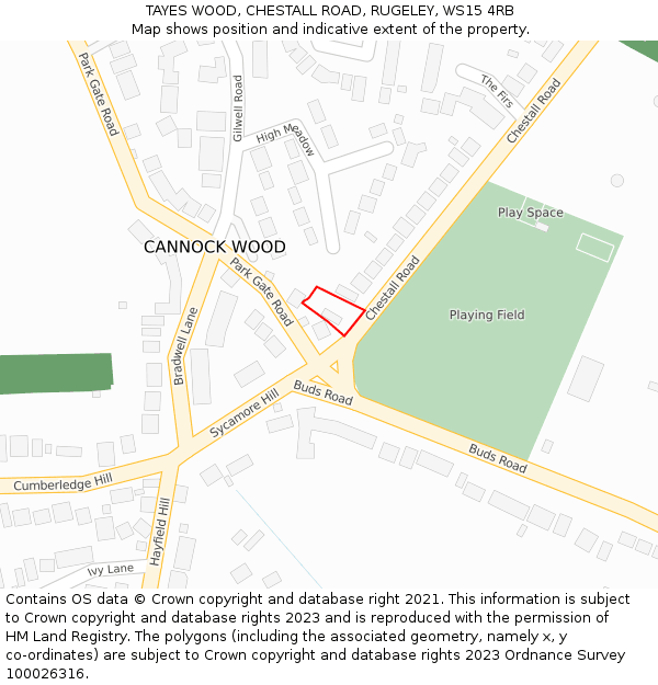 TAYES WOOD, CHESTALL ROAD, RUGELEY, WS15 4RB: Location map and indicative extent of plot