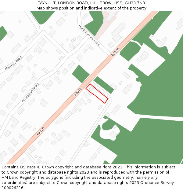 TAYNUILT, LONDON ROAD, HILL BROW, LISS, GU33 7NR: Location map and indicative extent of plot