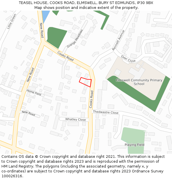 TEASEL HOUSE, COOKS ROAD, ELMSWELL, BURY ST EDMUNDS, IP30 9BX: Location map and indicative extent of plot