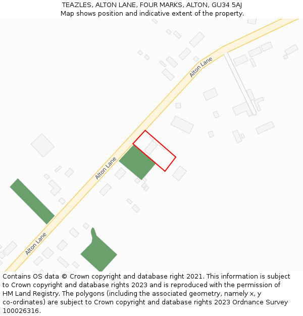 TEAZLES, ALTON LANE, FOUR MARKS, ALTON, GU34 5AJ: Location map and indicative extent of plot