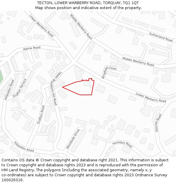 TECTON, LOWER WARBERRY ROAD, TORQUAY, TQ1 1QT: Location map and indicative extent of plot