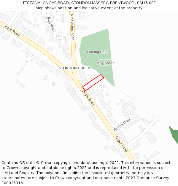 TECTONA, ONGAR ROAD, STONDON MASSEY, BRENTWOOD, CM15 0EF: Location map and indicative extent of plot
