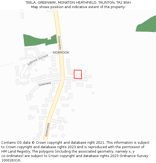 TEELA, GREENWAY, MONKTON HEATHFIELD, TAUNTON, TA2 8NH: Location map and indicative extent of plot