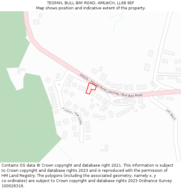 TEGFAN, BULL BAY ROAD, AMLWCH, LL68 9EF: Location map and indicative extent of plot