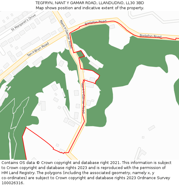 TEGFRYN, NANT Y GAMAR ROAD, LLANDUDNO, LL30 3BD: Location map and indicative extent of plot