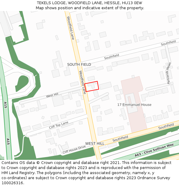 TEKELS LODGE, WOODFIELD LANE, HESSLE, HU13 0EW: Location map and indicative extent of plot