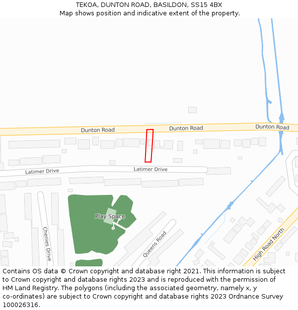 TEKOA, DUNTON ROAD, BASILDON, SS15 4BX: Location map and indicative extent of plot