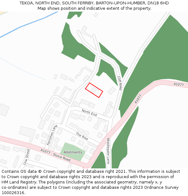 TEKOA, NORTH END, SOUTH FERRIBY, BARTON-UPON-HUMBER, DN18 6HD: Location map and indicative extent of plot