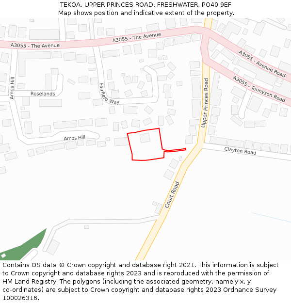 TEKOA, UPPER PRINCES ROAD, FRESHWATER, PO40 9EF: Location map and indicative extent of plot