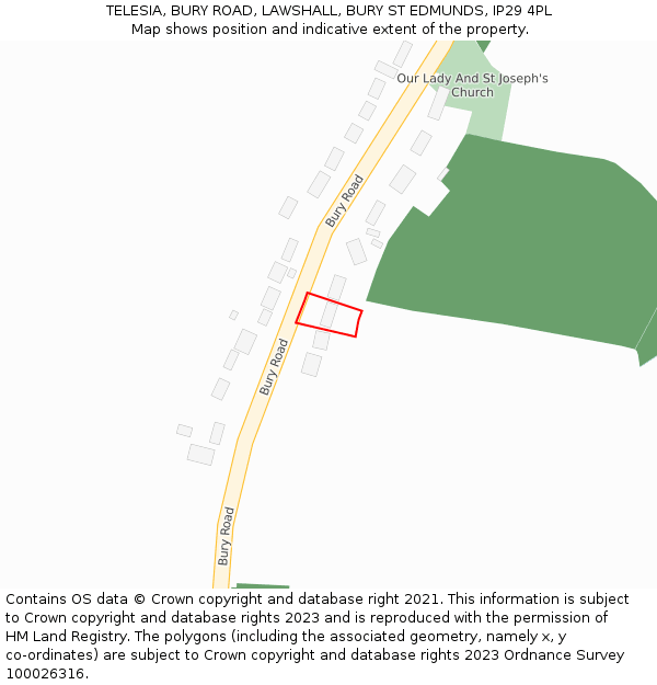 TELESIA, BURY ROAD, LAWSHALL, BURY ST EDMUNDS, IP29 4PL: Location map and indicative extent of plot