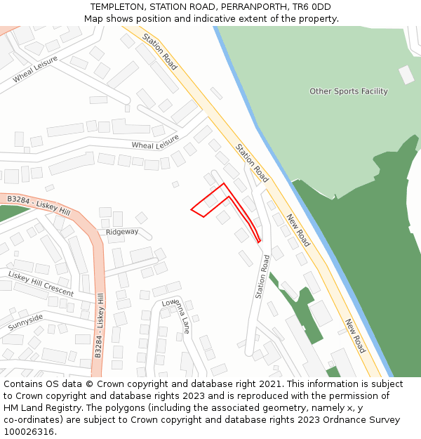 TEMPLETON, STATION ROAD, PERRANPORTH, TR6 0DD: Location map and indicative extent of plot