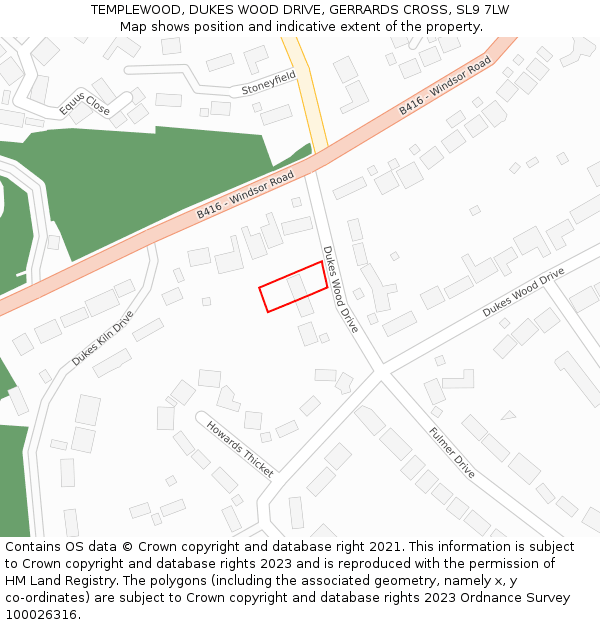 TEMPLEWOOD, DUKES WOOD DRIVE, GERRARDS CROSS, SL9 7LW: Location map and indicative extent of plot