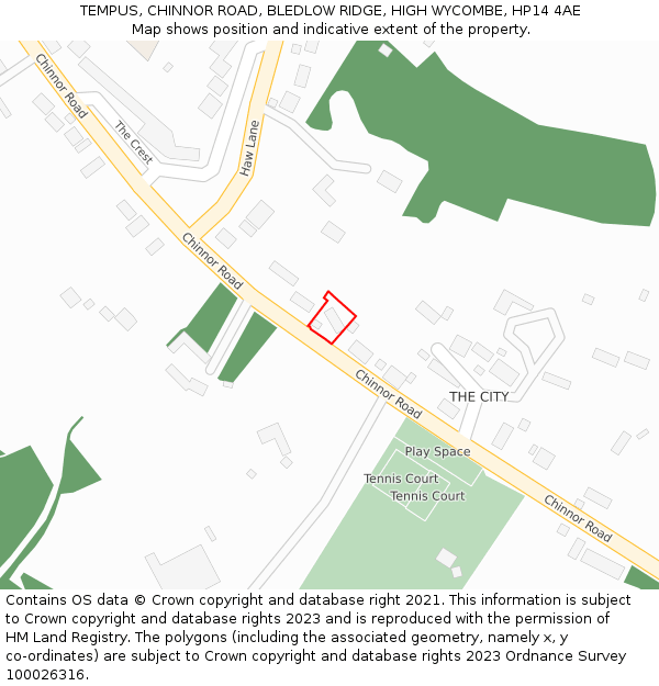TEMPUS, CHINNOR ROAD, BLEDLOW RIDGE, HIGH WYCOMBE, HP14 4AE: Location map and indicative extent of plot