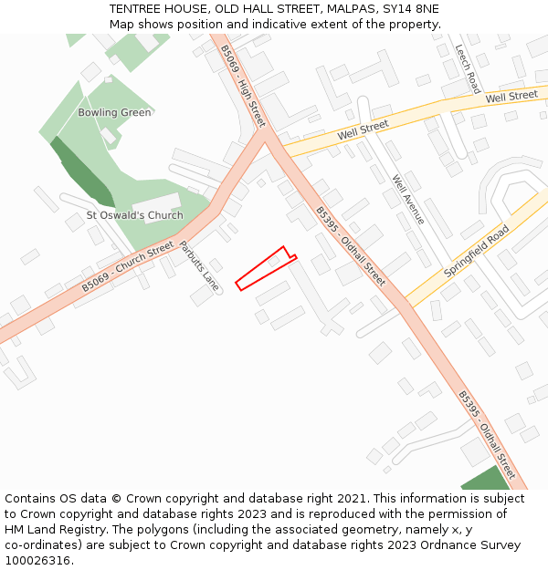 TENTREE HOUSE, OLD HALL STREET, MALPAS, SY14 8NE: Location map and indicative extent of plot