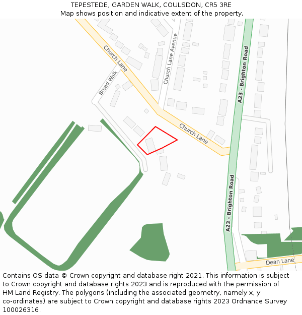 TEPESTEDE, GARDEN WALK, COULSDON, CR5 3RE: Location map and indicative extent of plot