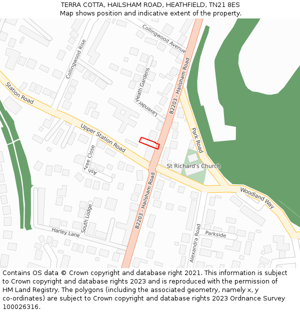 TERRA COTTA, HAILSHAM ROAD, HEATHFIELD, TN21 8ES: Location map and indicative extent of plot