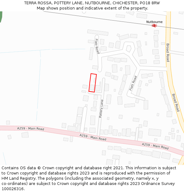 TERRA ROSSA, POTTERY LANE, NUTBOURNE, CHICHESTER, PO18 8RW: Location map and indicative extent of plot